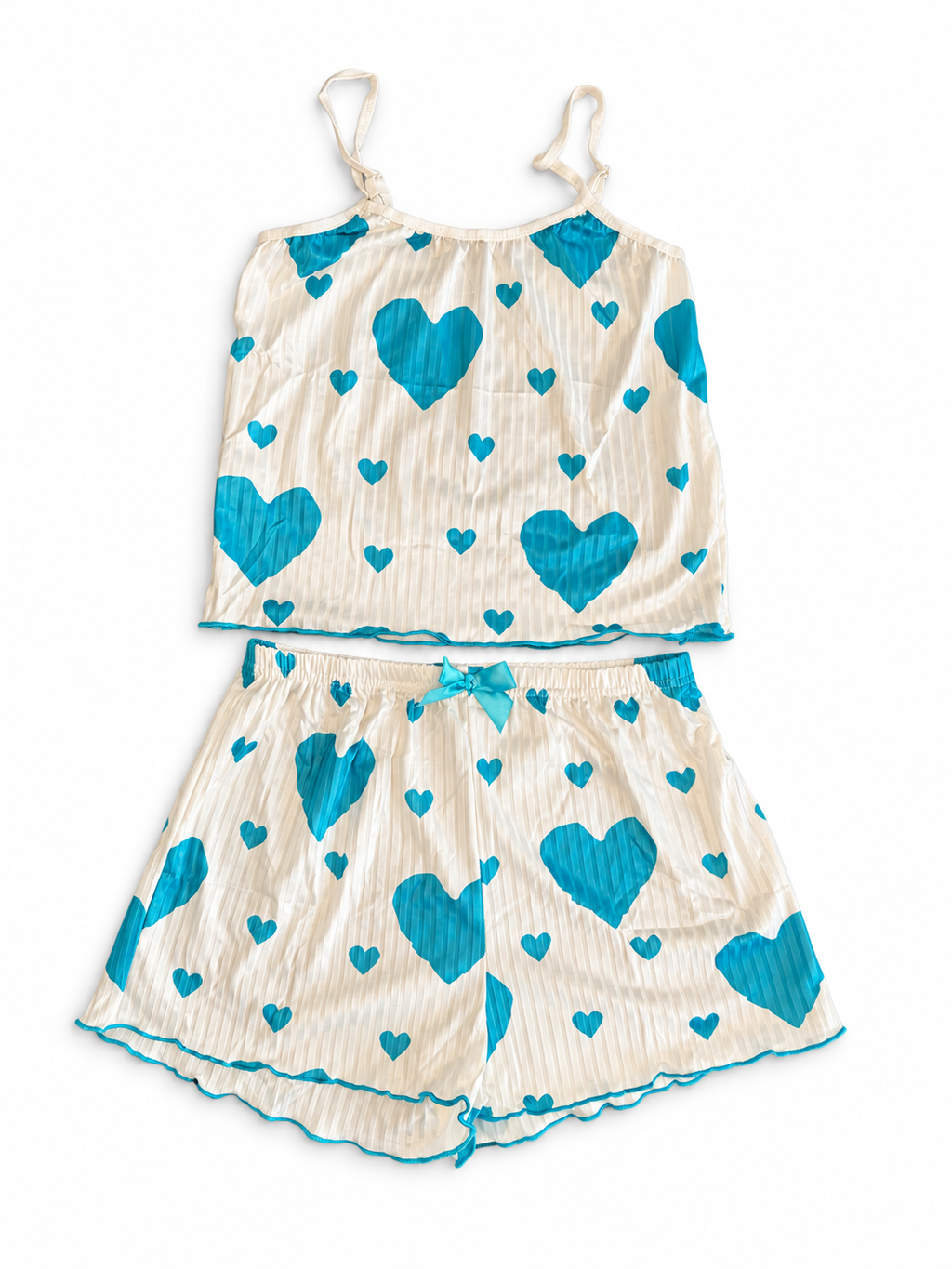 Pijama de short con corazones turquesa