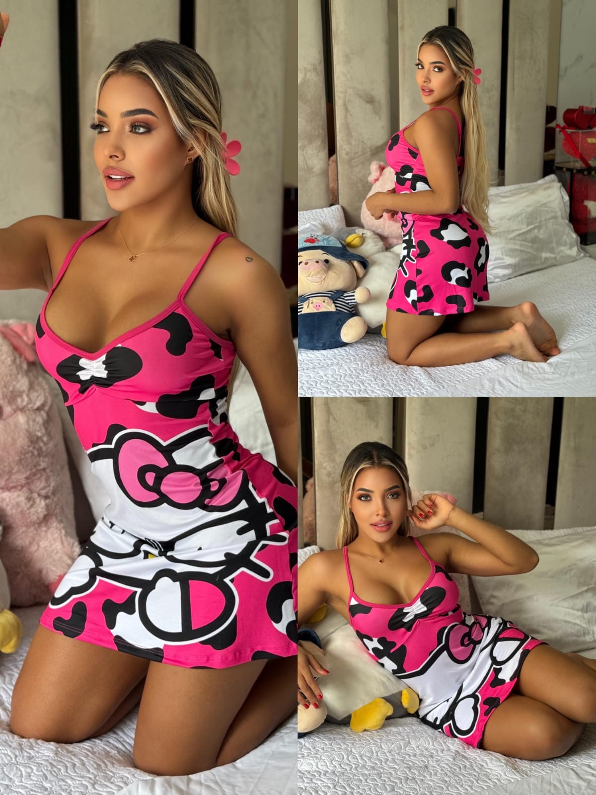 Women's Slip Dress Pajamas – Spaghetti Straps – Pink Print