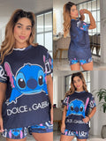 Pijama de Mujer 2 Piezas – Camiseta y Short Estampado Azul
