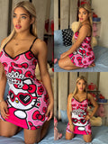 Pijama Vestido de Mujer – Tirantes – Rosa Estampada con Lazos