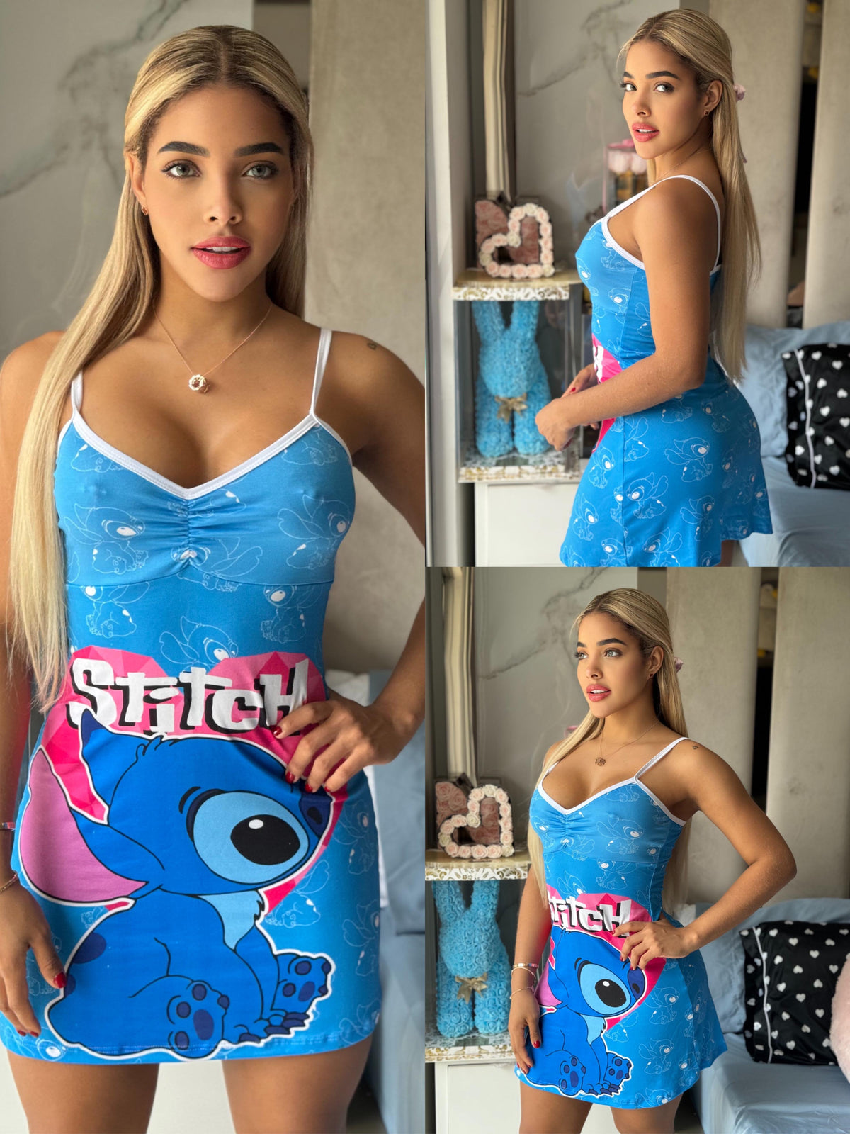 Pijama Vestido de Mujer – Tirantes – Azul Estampada