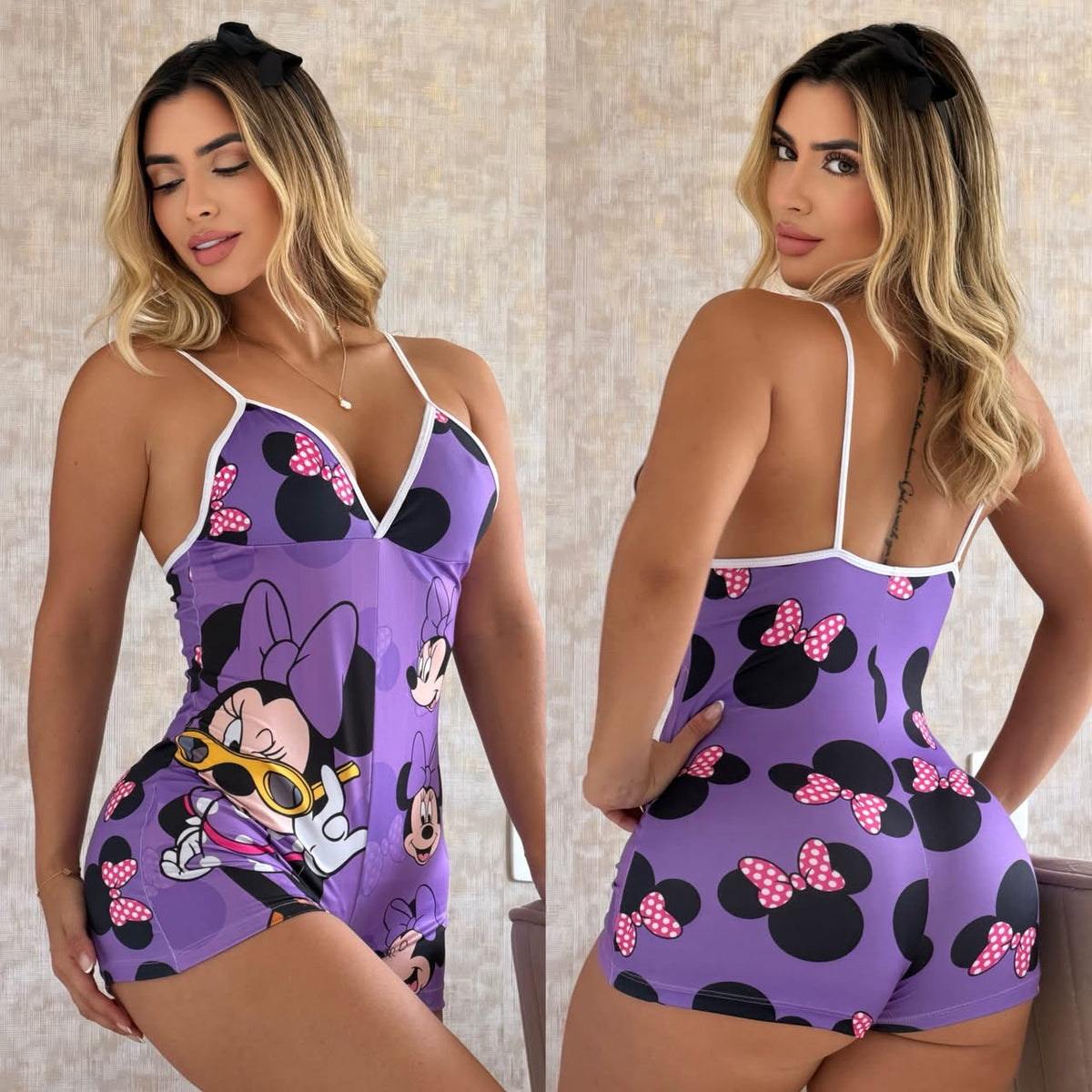 Pijama Enteriza de Mujer – Tirantes – Morada Estampada