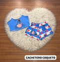 Pijama de Mujer 2 Piezas – Top de Tirantes y Short Azul Estampado