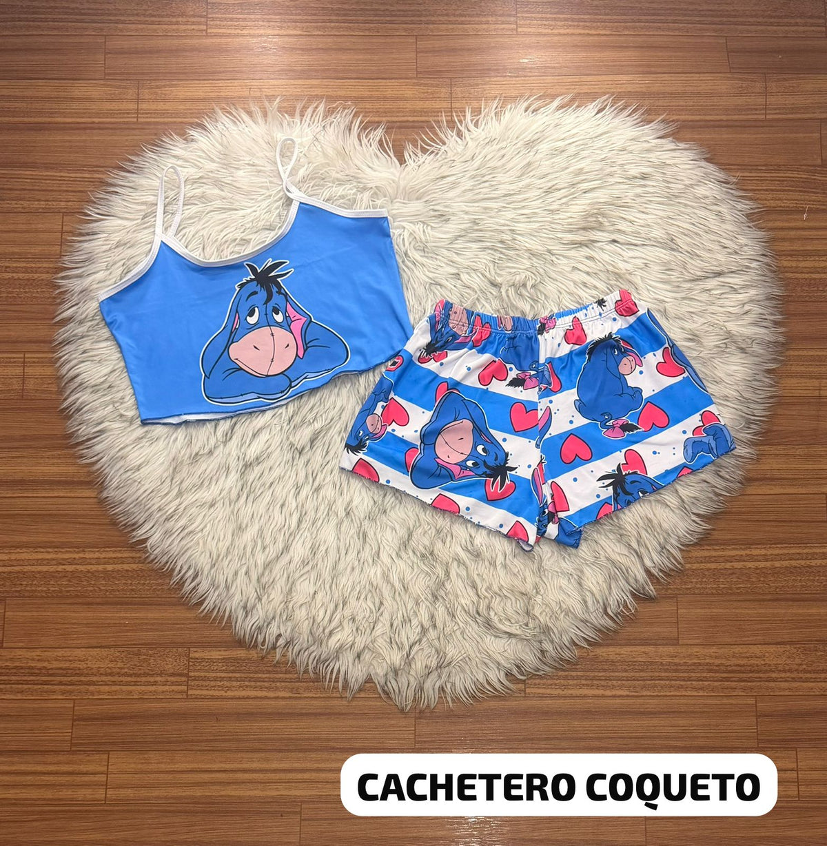 Pijama de Mujer 2 Piezas – Top de Tirantes y Short Azul Estampado